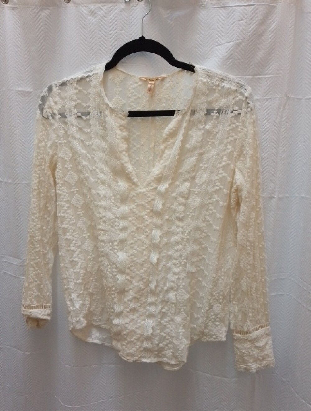 Rebecca Taylor Sheer Lace V-Neck Long sleeve Blouse 100% Silk